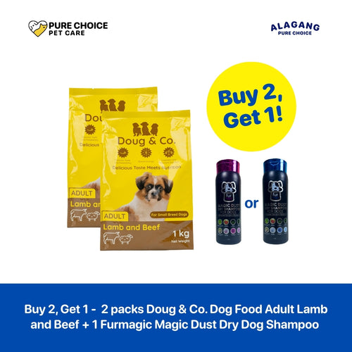 Pure Choice - Buy 2, Get 1 Doug & Co. Dry Dog Food for Adult Lamb and Beef 1Kg + Furmagic Magic Dust Dry Dog Shampoo 125g