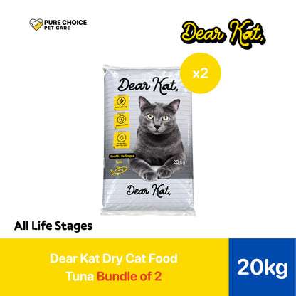 Dear Kat Dry Cat Food for all life Stages 20Kg - Bundle of 2 Sacks