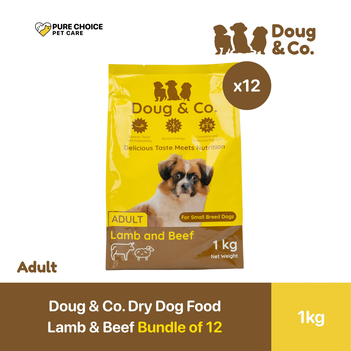 Doug & Co. Dry Dog Food Puppy and Adult Lamb and Beef 1kg - Bundle of 12 Packs