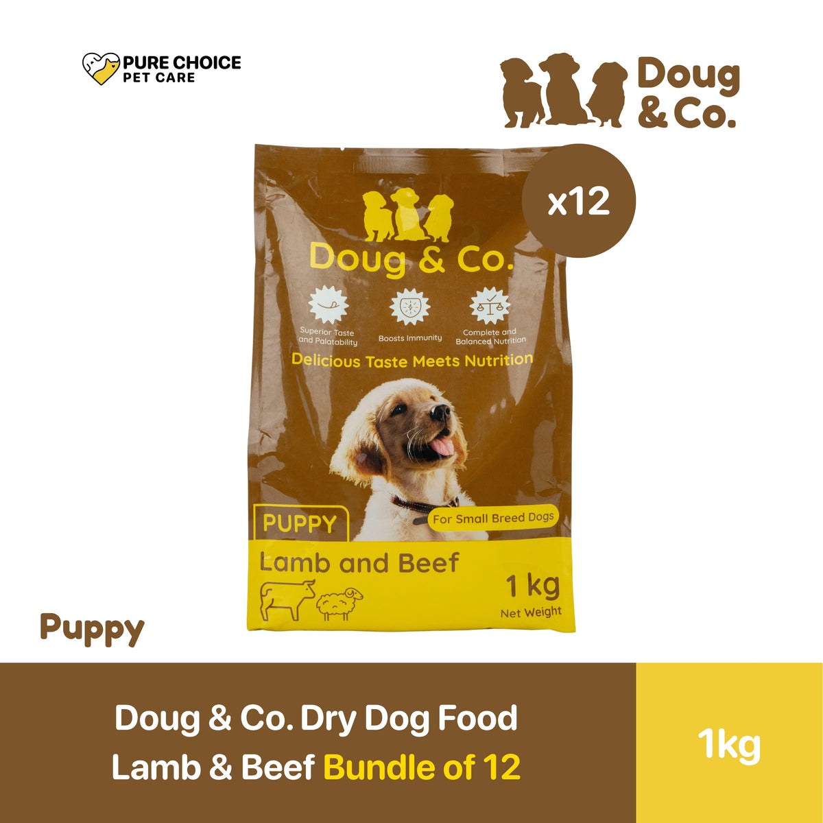 Doug & Co. Dry Dog Food Puppy and Adult Lamb and Beef 1kg - Bundle of 12 Packs