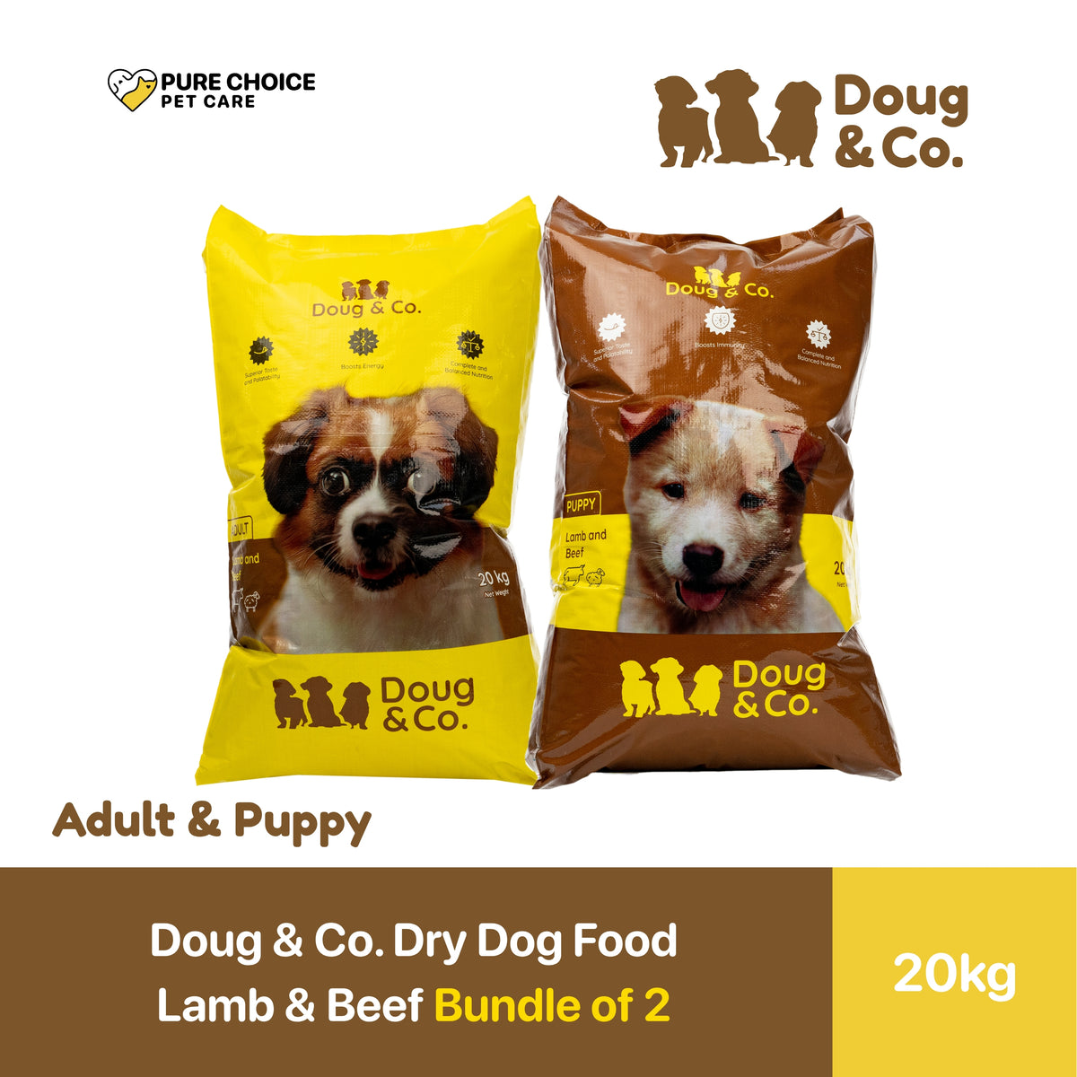 Doug & Co. Dry Dog Food for Puppy and Adult Lamb and Beef Flavor 20Kg