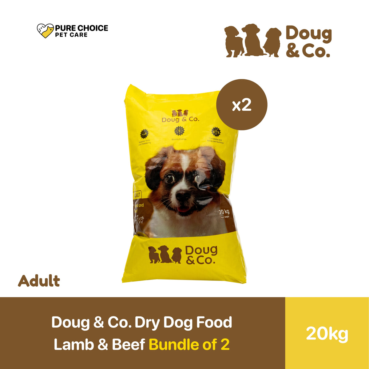 Doug & Co. Dry Dog Food Lamb and Beef Flavor 20Kg - Bundle of 2 Sacks