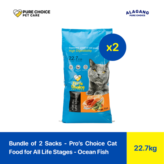 Bundle of 2 Sacks - Pro's Choice Dry Cat Food All Life Stages 22.7Kg - Ocean Fish