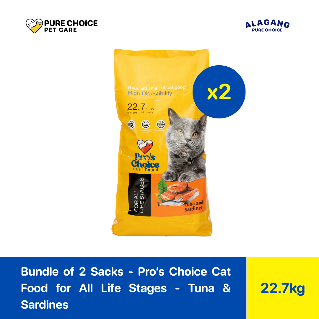Bundle of 2 Sacks - Pro's Choice Dry Cat Food All Life Stages 22.7Kg - Tuna & Sardines