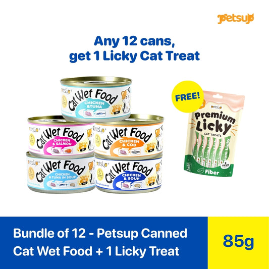 Bundle of 12 - Petsup Canned Cat Wet Food 85g + 1 Licky Treat