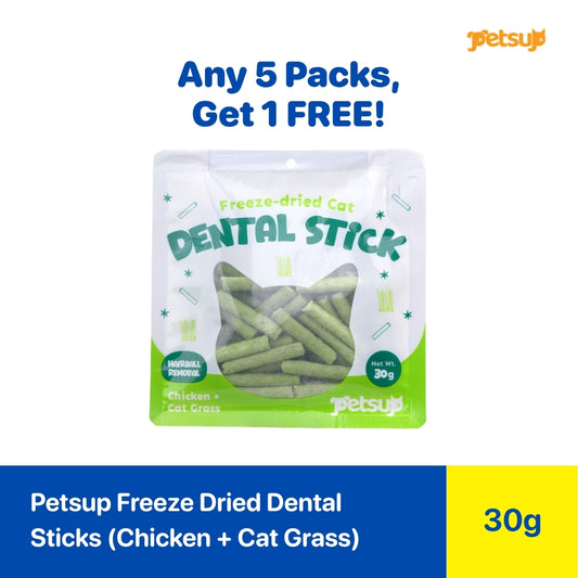 Buy 5 Packs Get 1 Free - Petsup Freeze Dried Dental Sticks (Chicken + Cat Grass)