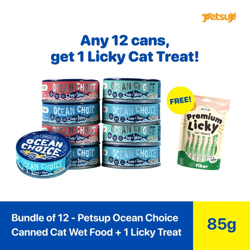 Bundle of 12 - Petsup Ocean Choice Canned Cat Wet Food 85g + 1 Licky Treat -pet products Philippines